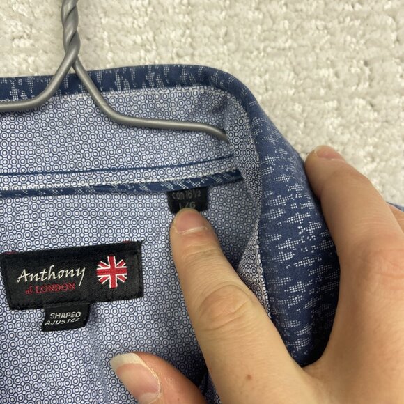 Anthony of London Blue Fish AOP Short Sleeves Dress Button Up Shirt Men Size L - Picture 3 of 14
